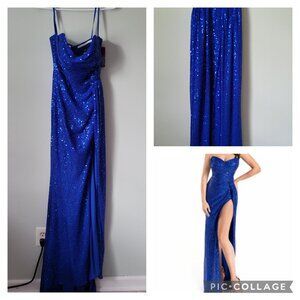 Abby Paris Formal Dress Women's 2 Blue Sequin Strapless Prom Pageant NWT
